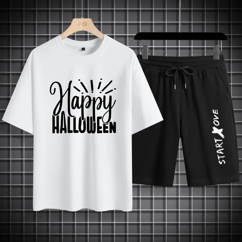 Men's sets Summer Quick drying Happy Halloween printed Graphic T-shirts Suit tracksuits man sets for men Short sleeve tee +