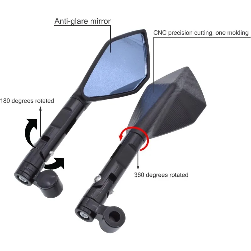 Motorcycle Handlebar End Mirrors Rear View Motorbike Anti Glare Bluish Hawk-Eye Mirrors 8MM 10MM Clockwise Threaded Bolts Mounts