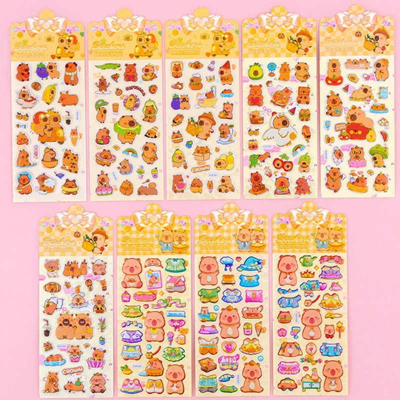 Random 5Pcs Capybara Cartoon 3D Puffy Stickers Anime Sticker for Kids Christmas Gift Scrapbooking DIY Decoration Bubble Stickers