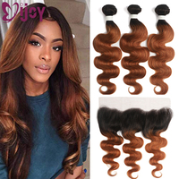 Body Wave Bundles With Frontal Brazilian Human Hair With 13x4 Frontal Ombre Brown Remy Hiar 3/4 Bundles With Frontal IJOY