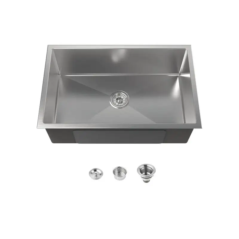 

30"x19" Stainless Steel Drop-In Single Bowl Sink, Handmade Undermount Style, Brushed Nickel Finish, Includes US Standard Drain