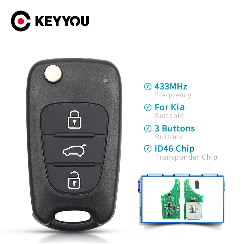 KEYYOU For KIA K2 K5 Rio Sportage Sorento Forte Key 3 Buttons Flip Folding Smart Car Key Fob Remote Control 433Mhz ID46 Chip