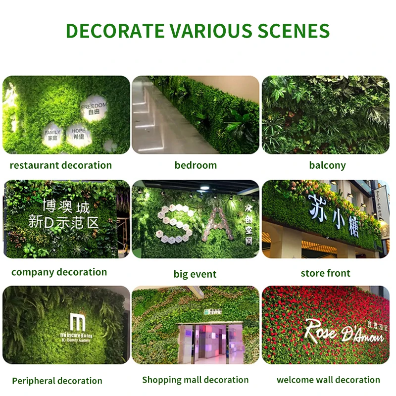 Adesivos de parede de plantas artificiais para decoração de jardim, parede de folhas verdes, parede verde de jardim ao ar livre