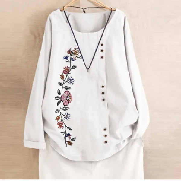 Hot Style Restoring Ancient Ways Long-sleeved Cotton and Linen T-shirt Long Sleeve O-Neck Women's Clothes Loose Shirts Blouses