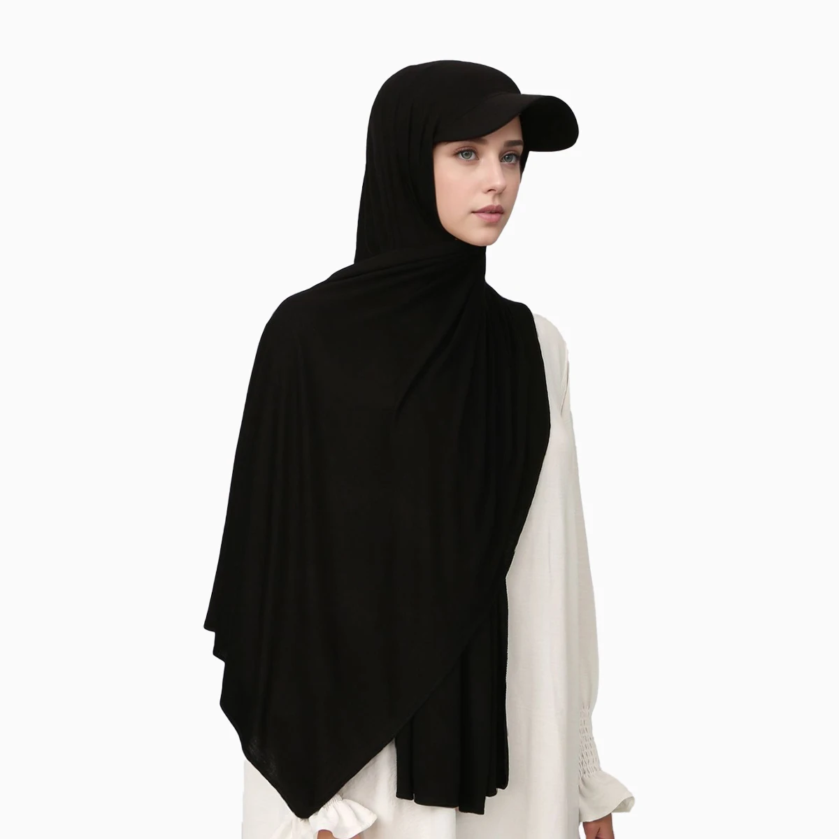 

New Trendy Musilm Women Jersey Hijab with Base Ball Cap Summer Sports Cap Ready To Wear Instant Jersey Sport HIjabs