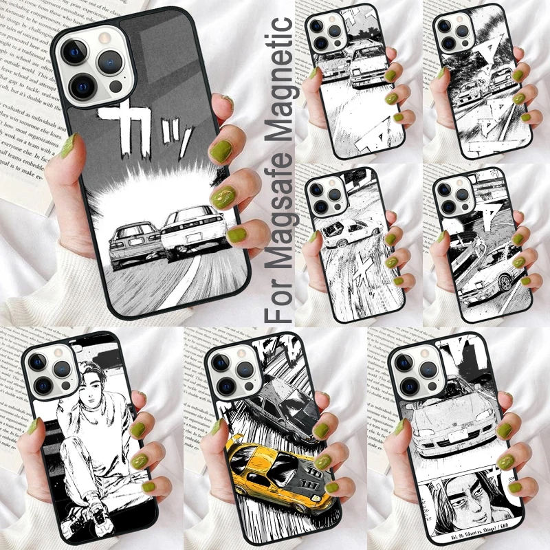 Cartoon initial d JDM Drift Magnetic Soft Phone Case for iPhone 16 Promax 15 Pro 13 14 Plus 11 12 Mini MagSafe Coque