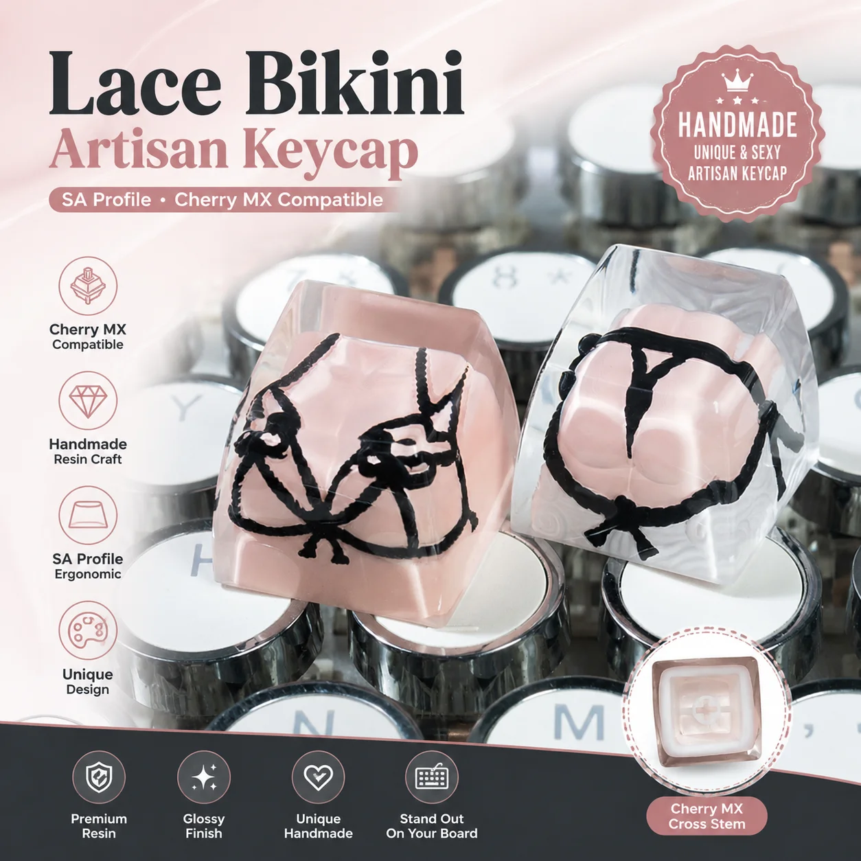 STJORNEX Resin Keycap Artisan Custom Handmade Lace Bikini  ESC Sexy Unique Design Fit All Cherry MX Switch Mechanical Keyboad