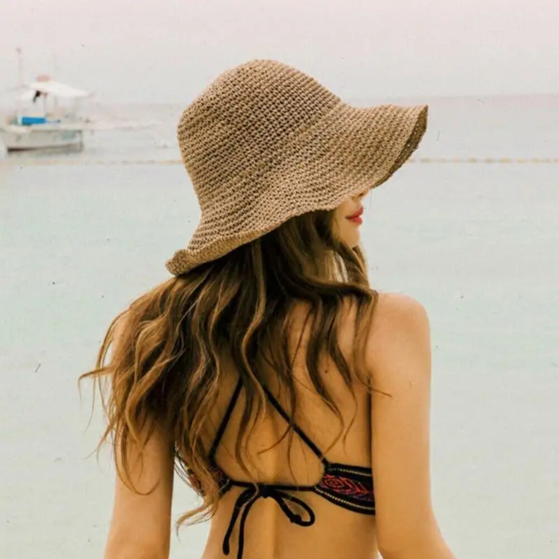 Summer Sun Beach Straw Hat Wide Wave Brim Folded Outdoor Leisure Holiday Raffia Cap Visors Hat