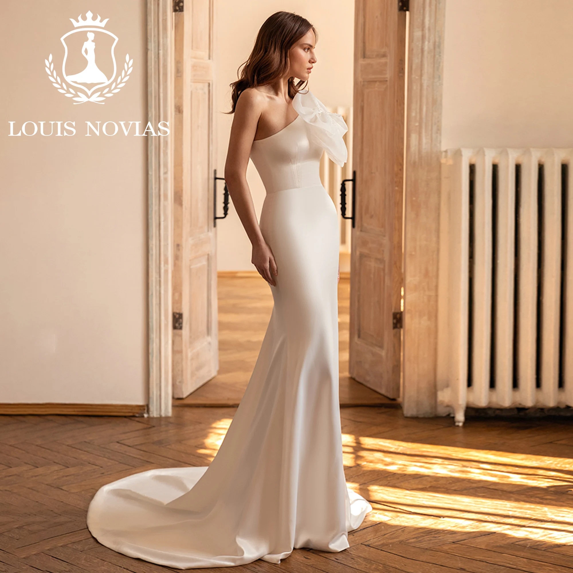 LOUIS NOVIAS abiti da sposa a sirena 2023 Vintage una spalla senza spalline 3D fiori guaina abito da sposa in raso Vestidos De Novia