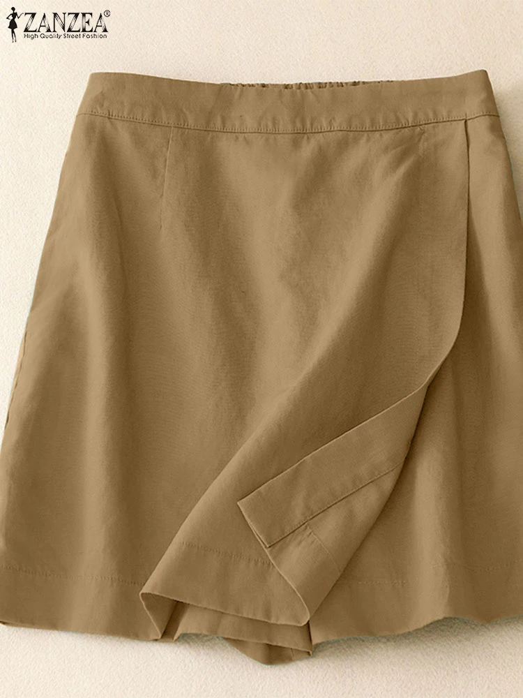 Summer Casual Solid Shorts Skirts ZANZEA Women Vintage Holiday Beach Shorts Elastic Waist Trousers Elegant Loose Work Pantalon