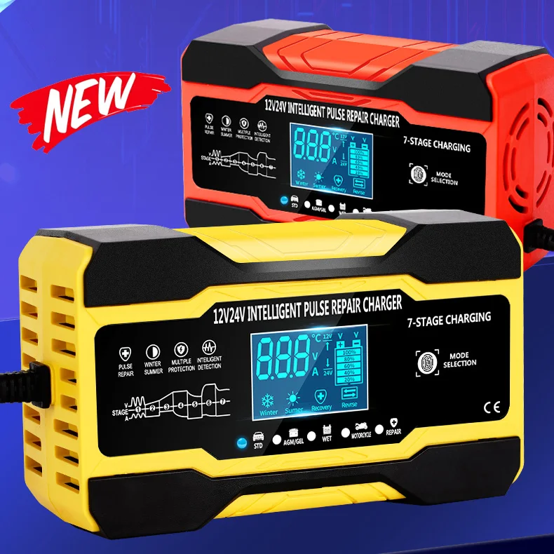 Car Battery Charger Full Automatic 12V 10A / 24V 5A Intelligent Fast Charging Pulse Repair Charger for AGM GEL WET Lead Acid