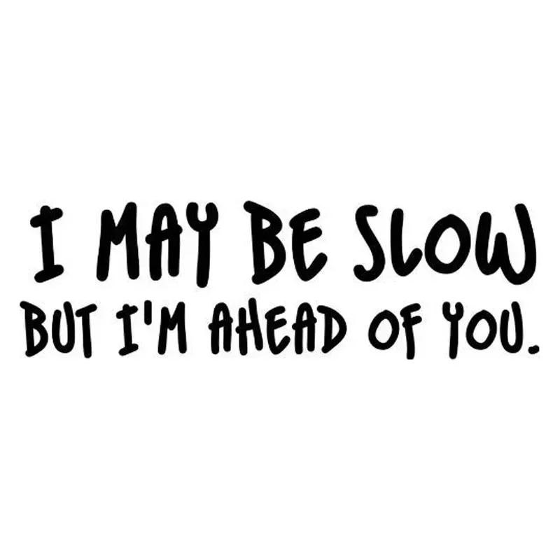 

Interesting vinyl, car style stickers, black/silver, I may be slow, but 'I'm in front of you', 20x6.1 cm