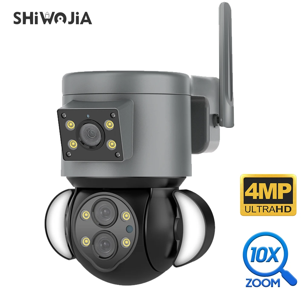 

SHIWOJIA WIFI IP Camera 4MP 10X Zoom Security Protection Outdoor Surveillance Cameras AI Auto Tracking floodlight Camera