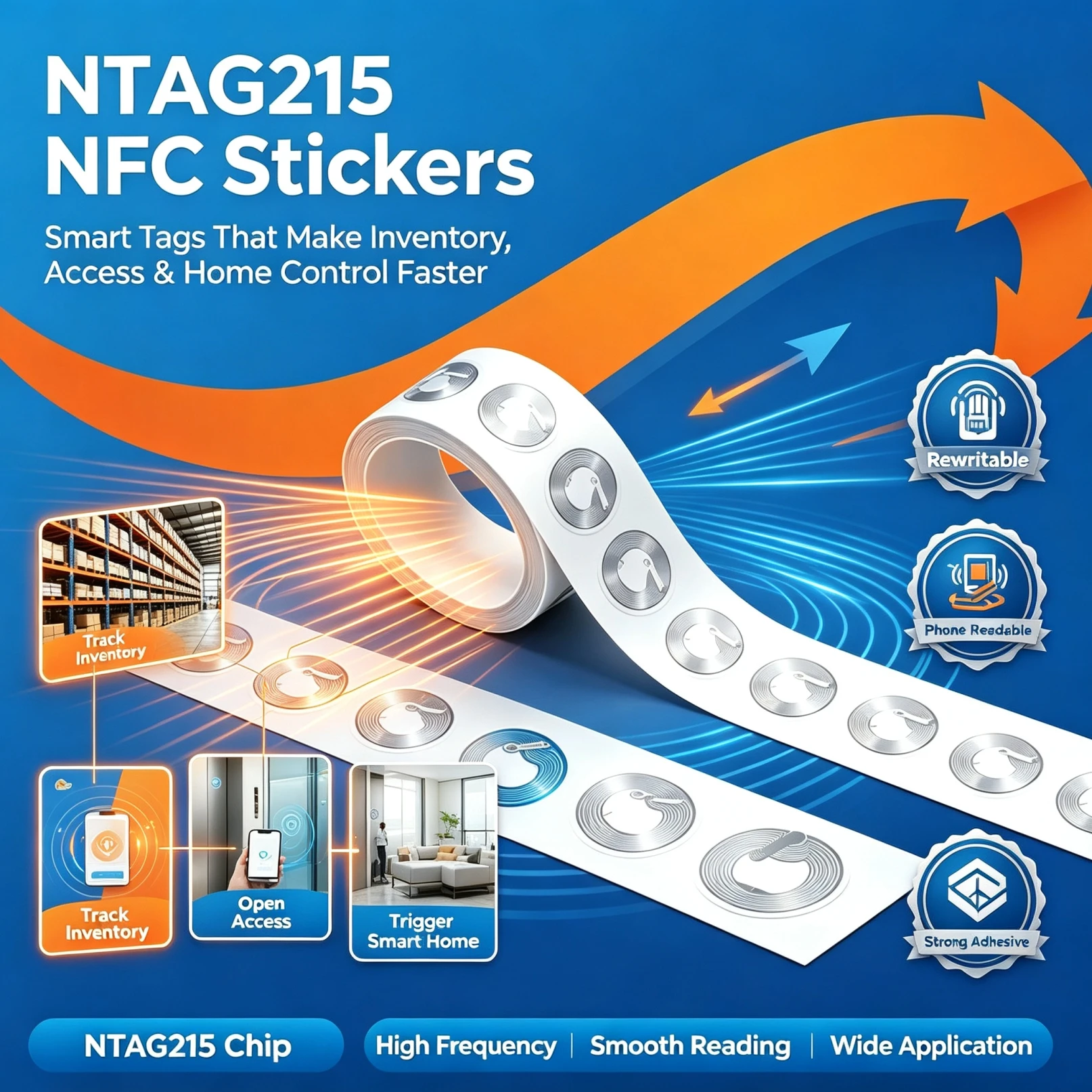 50/100/200PCS 215 NFC Phone Available RFID Tag Stickers Adhesive Label NFC Ntag215 Self-adhesive Tag 13.56MHz ISO14443A Sticker