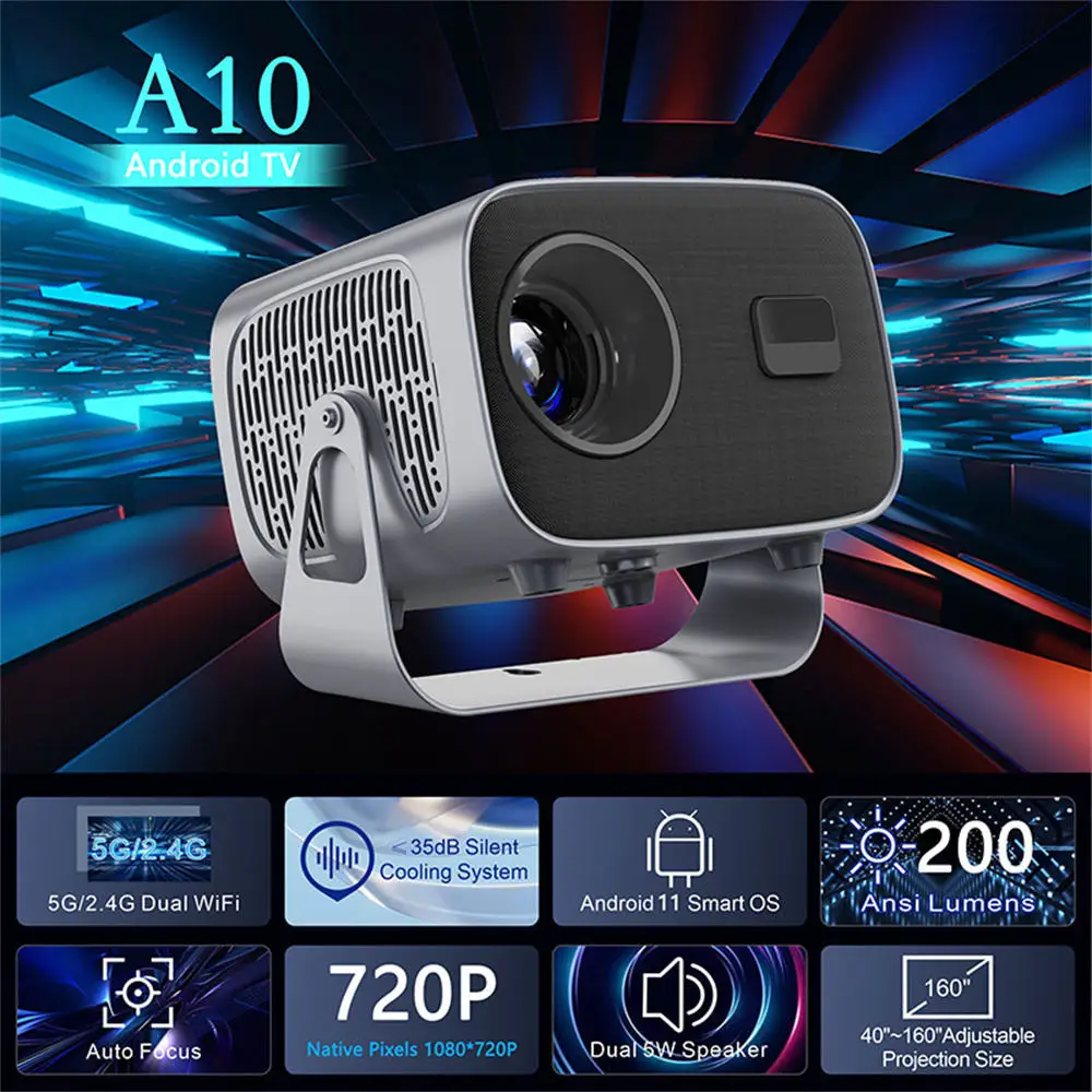 Hot Sale A10 Smart Projector Android 11.0 Mini Portable Proyector 4K 5G WiFi Home Cinema 1080p for Outdoor Movie projector