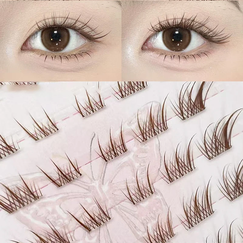 10 Rows Fluffy False Eyelashes Reusable DIY Self-adhesive Segmented Thick Winged Lash Extension Fox Eye Effect Daily Use