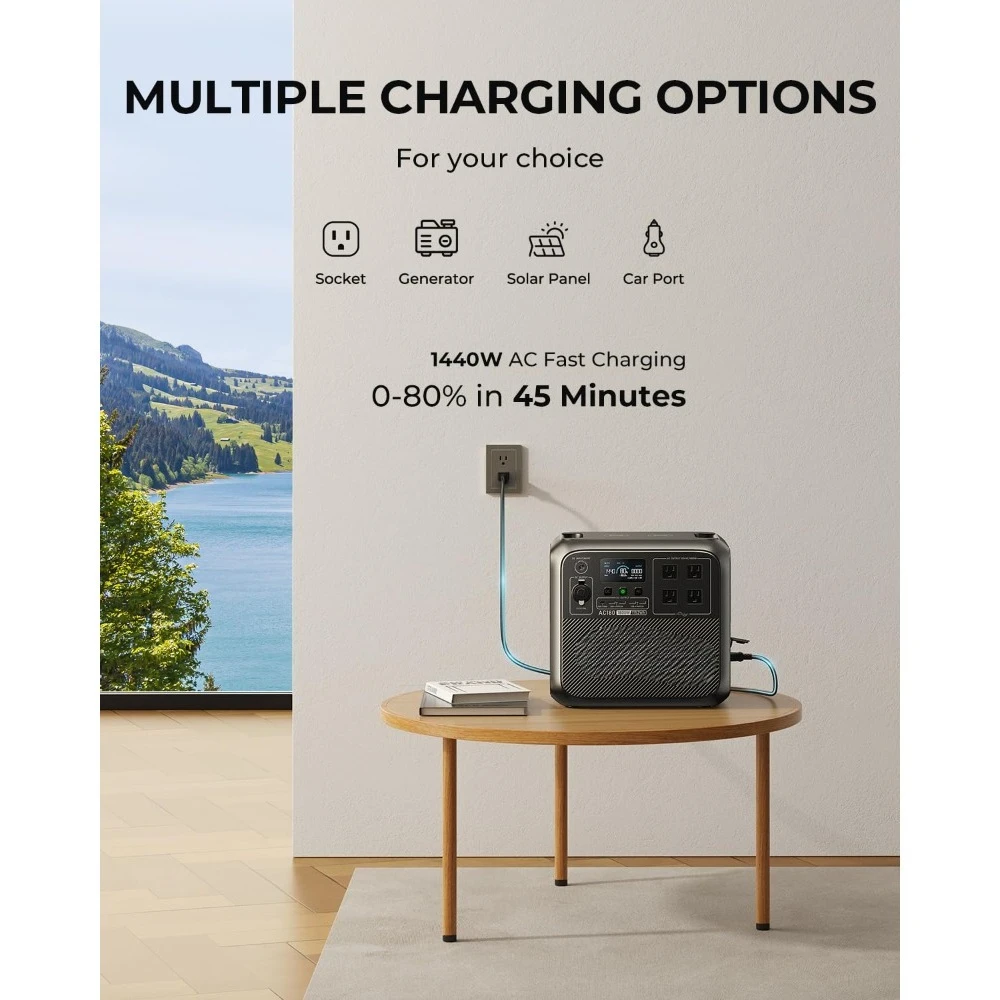 

AC180 Portable Power Station 1152Wh Solar Generator 4 1800W 2700W Peak AC Outlets 0-80% in 45 Min LiFePO4 Customized