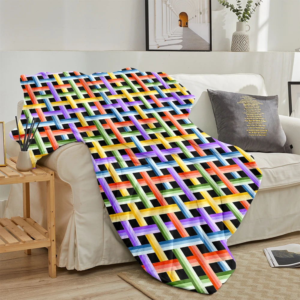 Colorful Woven Diagonal Flannel Blanket Soft Cozy Throw Blanket for Bed Sofa Couch Fuzzy Plush Bed Cover