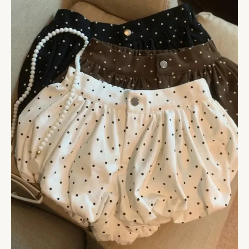 

Retro Polka Dot Mini Shorts Women Korean Cute Sweet Lolita Pumpkin Shorts Summer High Waisted Preppy Style Pleated Shorts