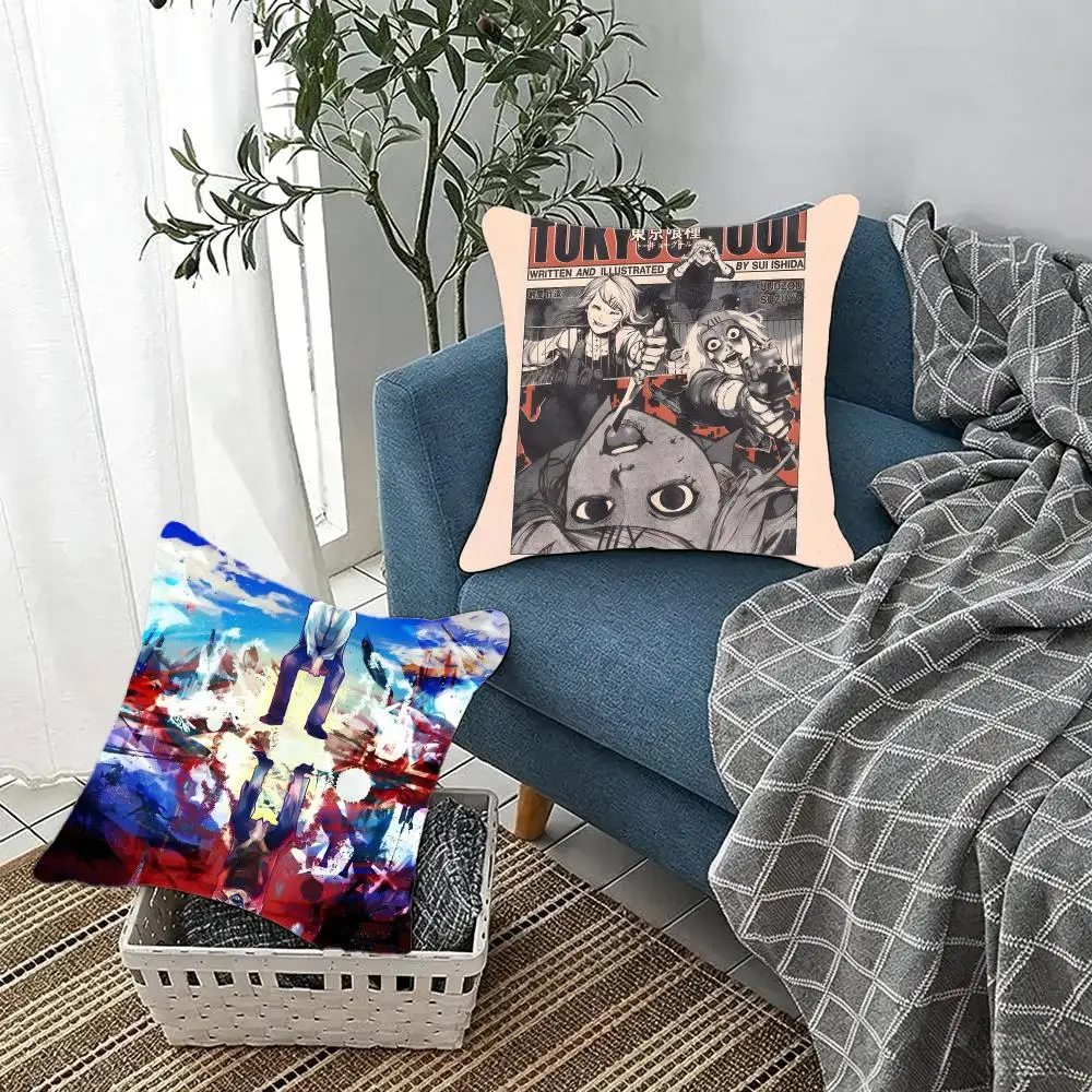 Dark Horror Anime T-Tokyo Ghoul Cushion Cover Fluffy velvet Nordic style plush Living room sofa decorative