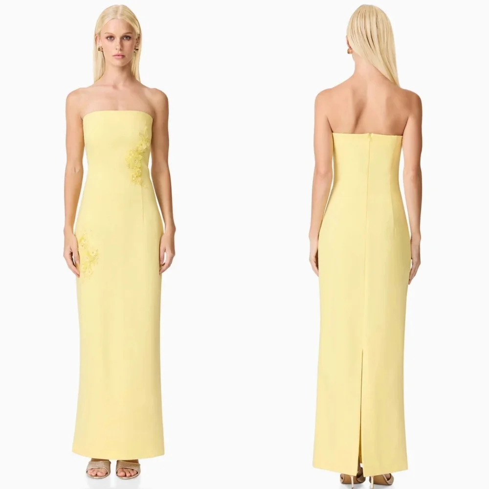 맞춤형 모던 스타일 우아한 저지 비딩 수제 꽃 장식 스트랩 없는 발목 길이 드레스 이브닝 드레스 세트