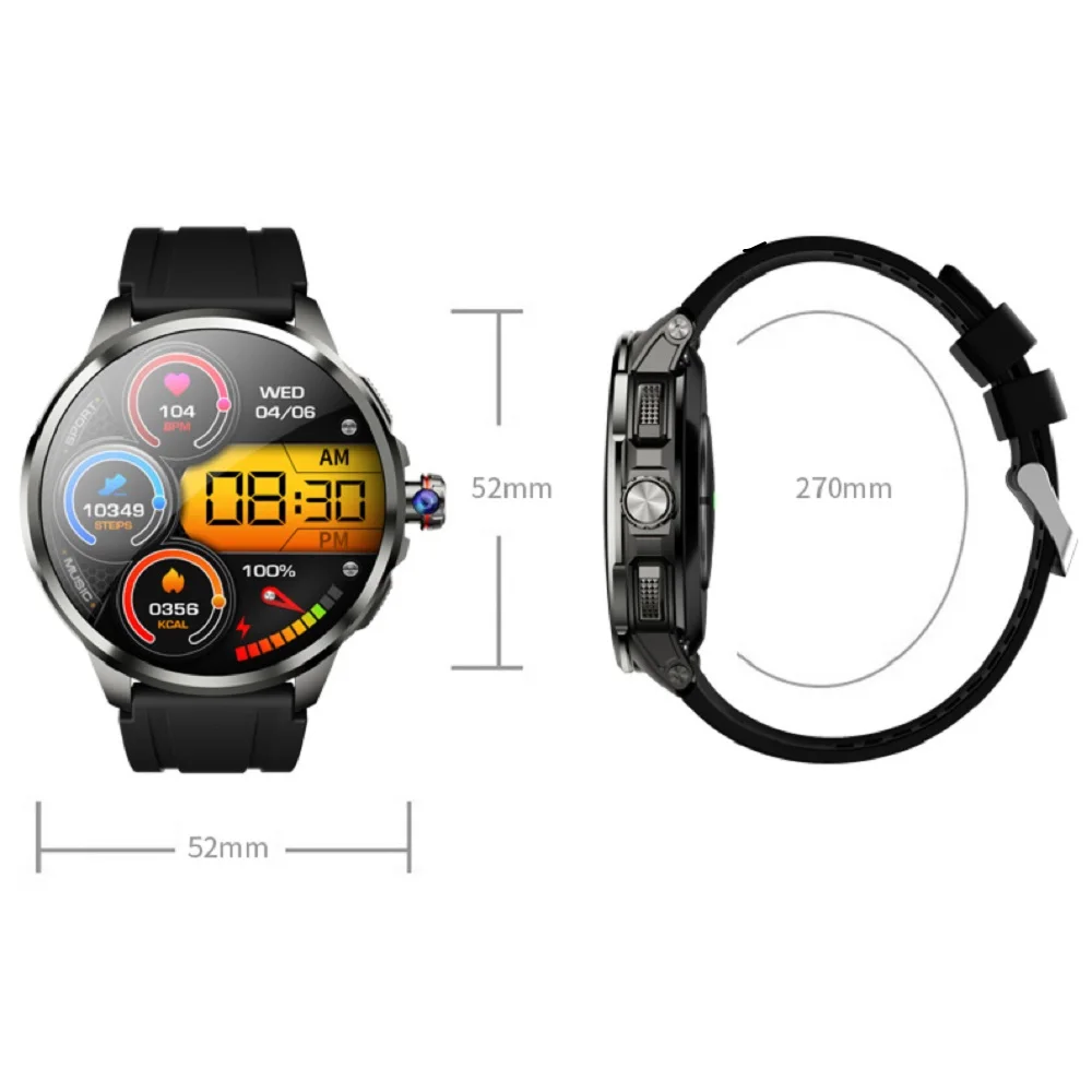 2100mAh الدورية كاميرا 4G مكالمة فيديو الساعات الذكية الرجال معدل ضربات القلب الأكسجين في الدم الصحة GPS واي فاي الرياضة مقاوم للماء Smartwatch NFC