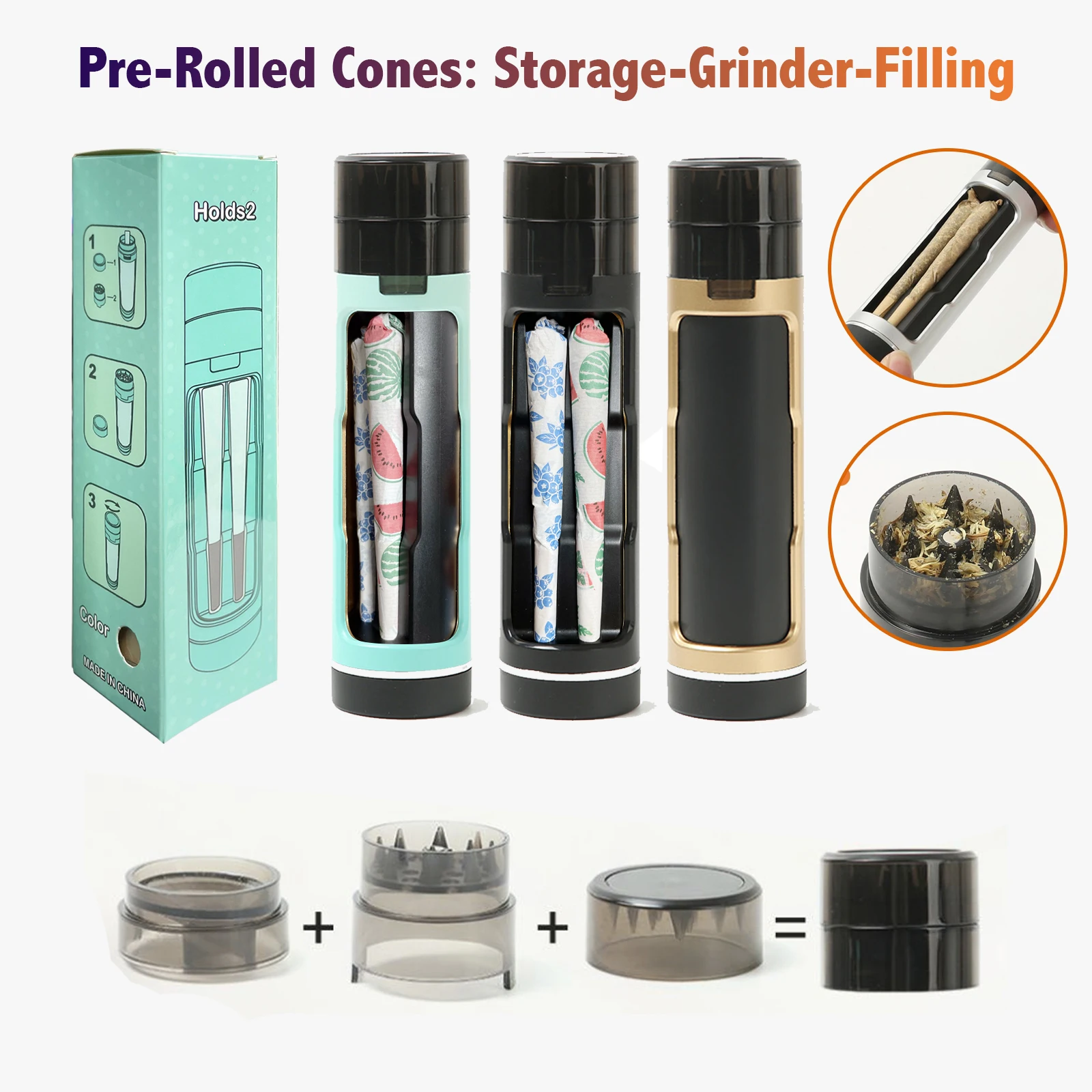 Pre-Rolled Cones Storage And Grinder Device, Horn Tube Cigarette Paper Tubes Filling Machine, Suitable For Rolling Paper, Tobacc