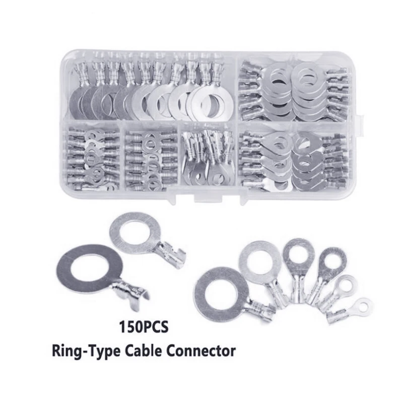 150pcs/set Round Terminal Block DJ431 O-type Lugs Terminals Cold-Pressed Connector Copper Tab Wiring Nose Combination Set