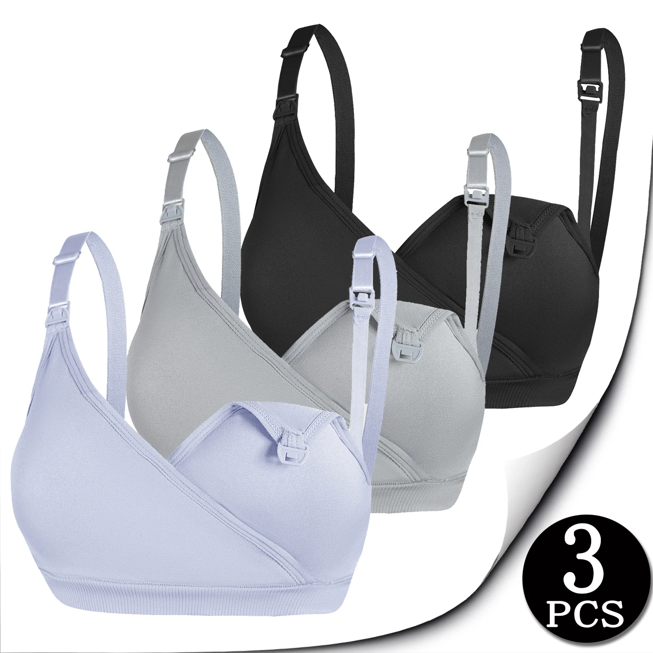 

Комплект из 3 бюстгальтеров для беременных, однотонный бюстгальтер для кормления под час беременности и послеродового двойного назначения