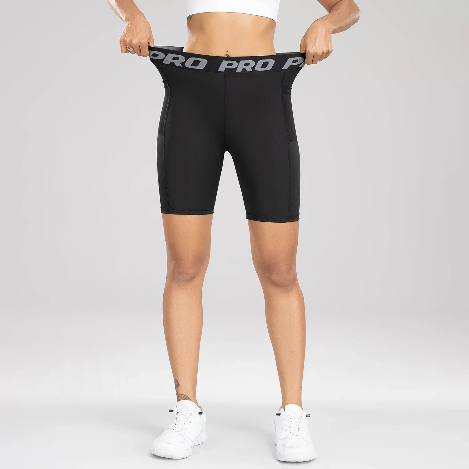 Vrouwelijke Goedkope Hardloopbroek Met Zakken Fitness Heup Lifting Strakke Yogabroek Perzik Billen Dames Training Gymshorts