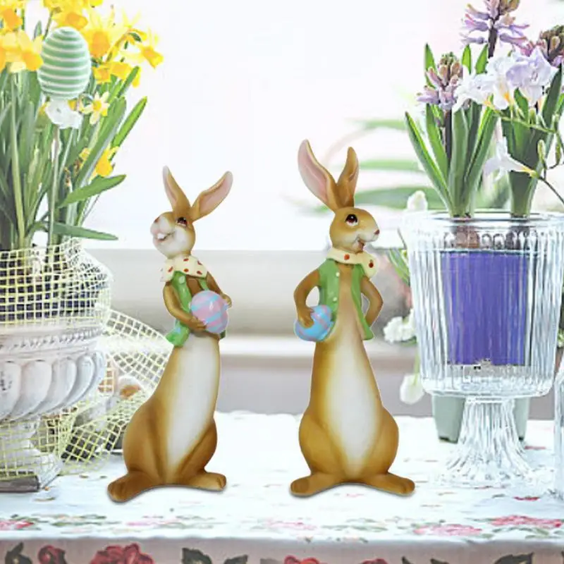 Bunny Sculpture Cute Animal Outdoor Statues Lawn Decor Fairy Garden Accessories Home Decorative Accent Creative Resin Crafts For