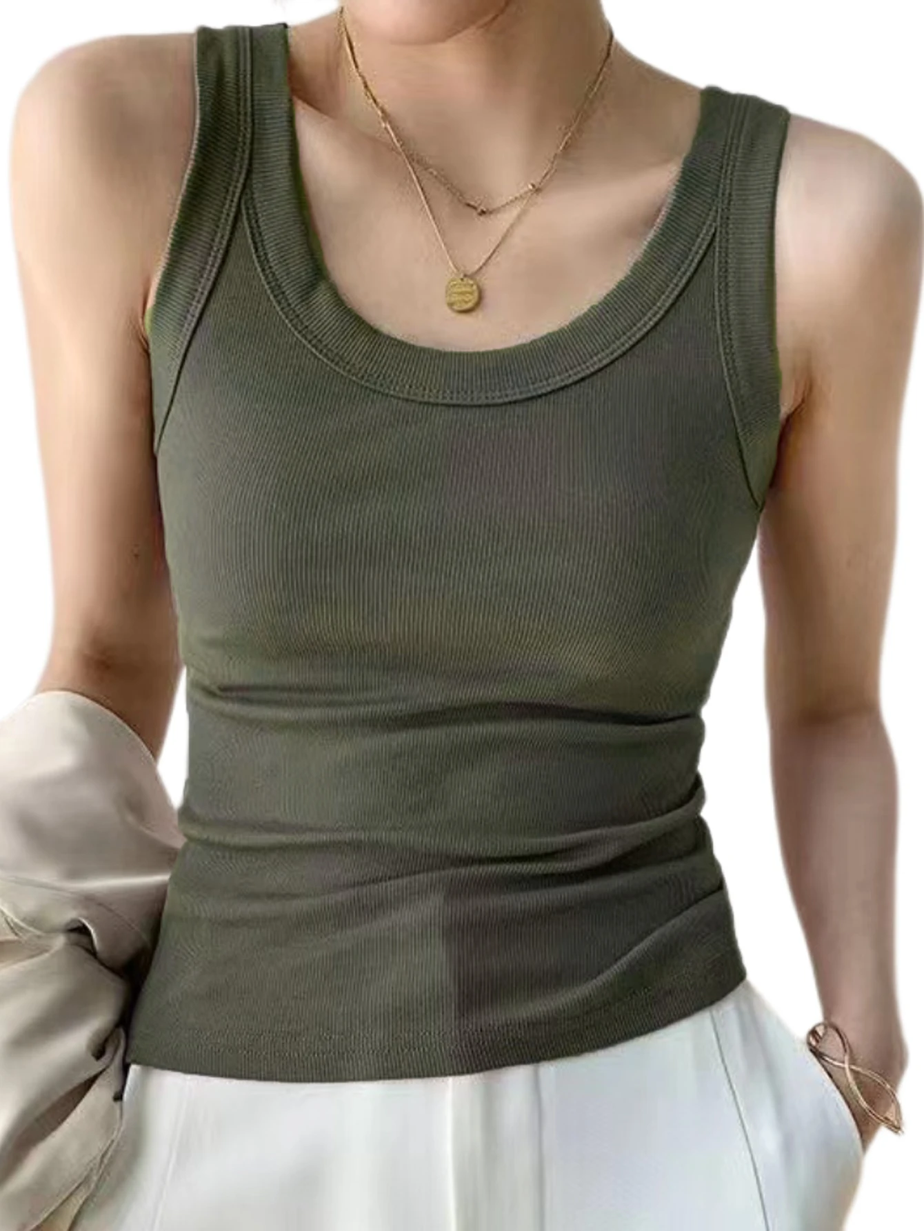 Women Sexy Knitted Vest Ribbed Slim Camis Sleeveless Round Neck Tank Tops 2023 Summer Female Casual Solid Color Basic Camisole