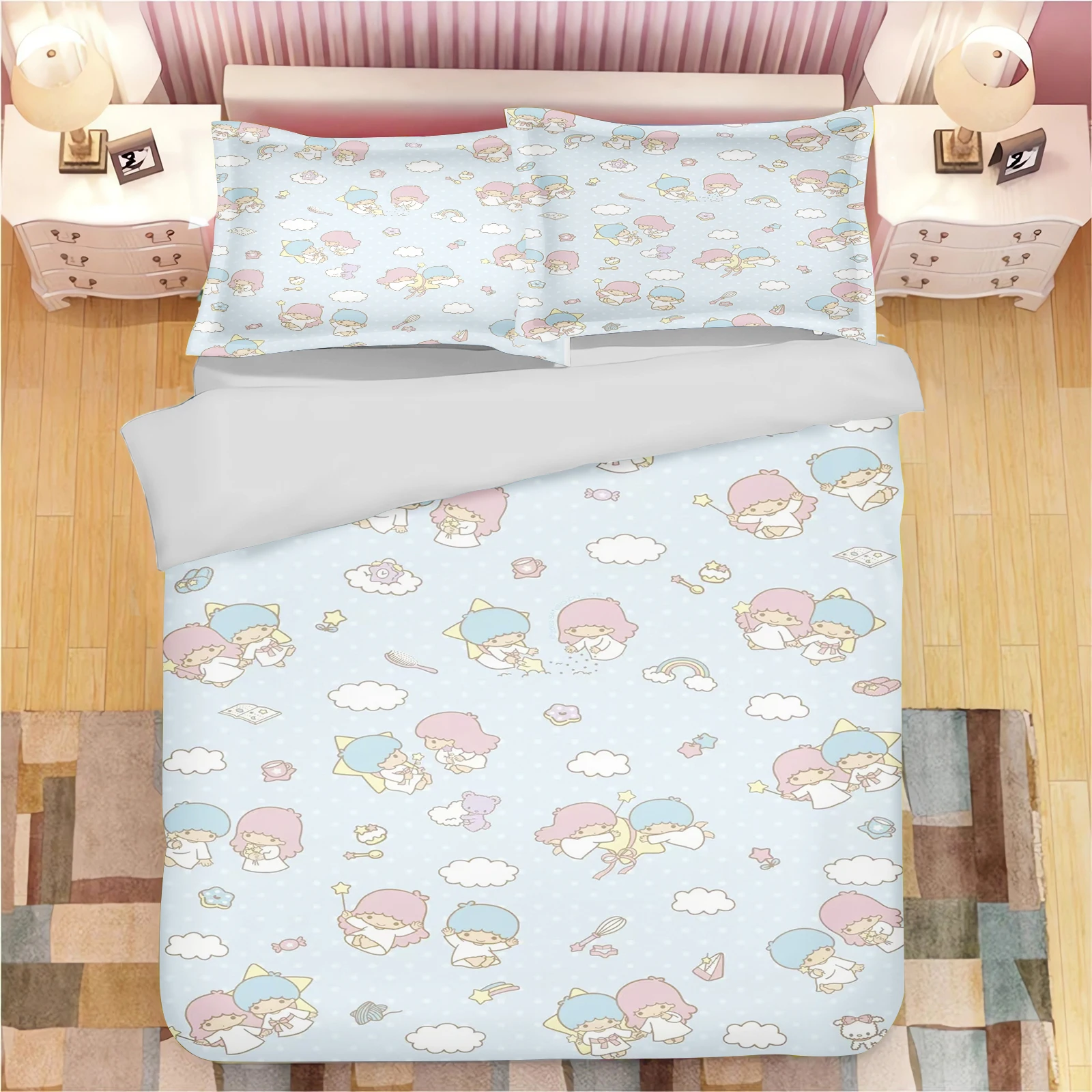 

Children Little Twin Star Duvet Cover Cartoon 2/3-Piece Set Cute Polyester Soft Breathable Comforter Animation Bedding