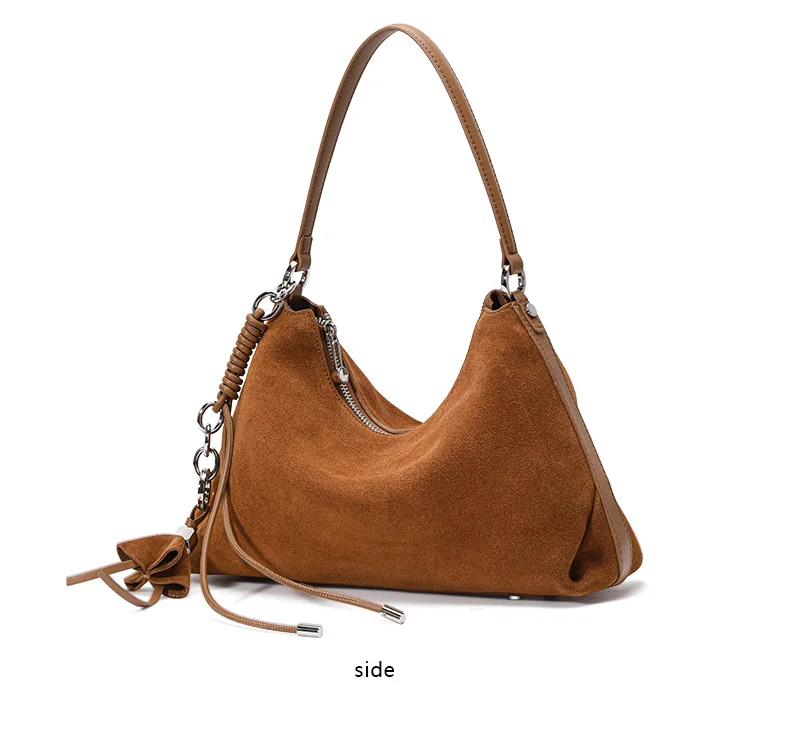 Aidanni Vintage Matte Kuhleder-Unterarmtasche für Damen, 2026 Neue Große Hobo-Tasche mit Quaste, Einzel-Schultertasche – Detail 9