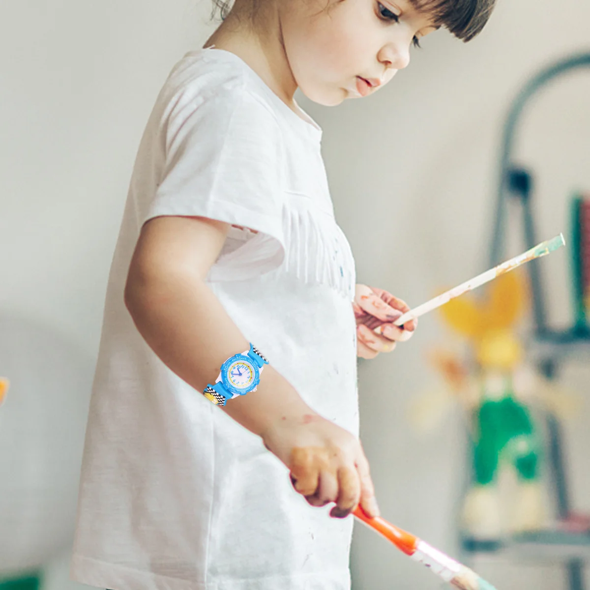 นาฬิกาการ์ตูน 3 มิติกันน้ำ นาฬิกาข้อมือลายรถสีน้ำเงิน ทนทาน สะดวกสบาย ของขวัญสำหรับนาฬิกา 3 มิติ