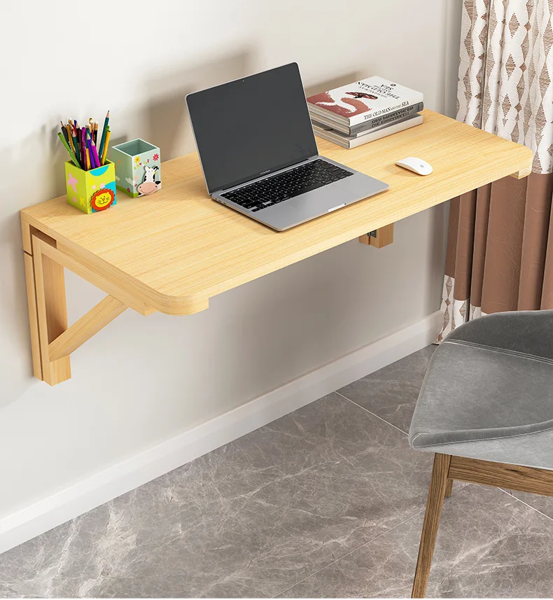 Solid Wood Folding Wall Desk Simple Laptop/PC Desktop Children's Study Desk with Assembly Student Office Writing Computer Desk