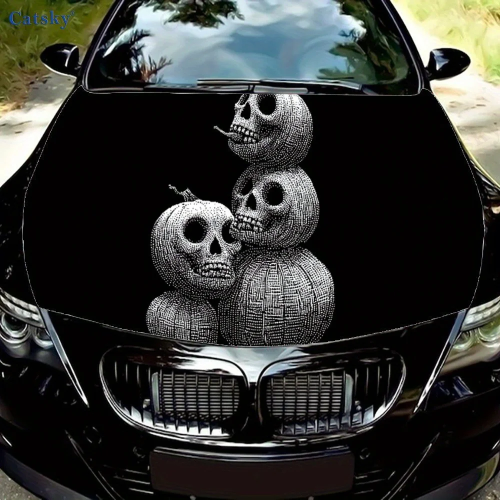 

Скелет тыквенный человечек с принтом, наклейки на капот автомобиля, водонепроницаемая самоклеящаяся наклейка на капот автомобиля из ПВХ, защитная наклейка для украшения капота автомобиля