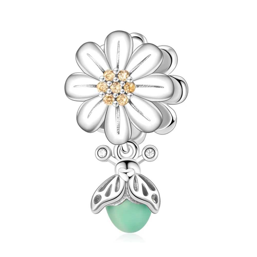 Pan Charms Original Daisy Flower Firefly Dangle Charm Bracelet Pendant Jewelry
