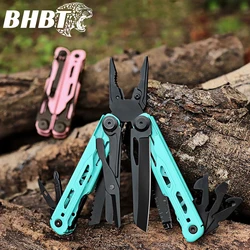 BHBT 17 in 1 Multitool Pliers EDC Outdoor Survival Folding Multi-functional Tool Portable Scissors Saw Blade Pink/Blue
