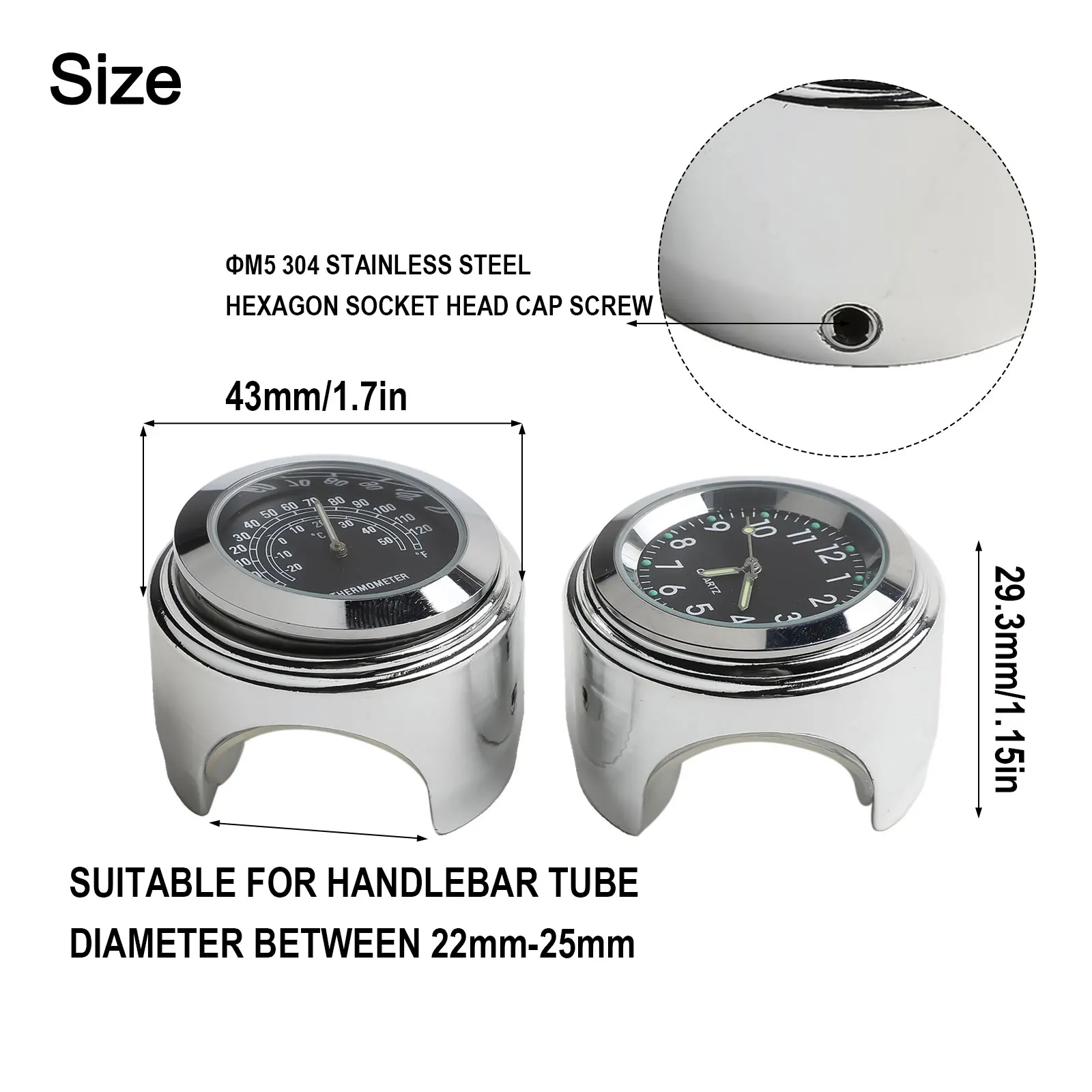Dual Function Motorcycle Clock & Thermometer for combo Luminous for dial for Nighttime Visibility Sturdy Aluminum Alloy