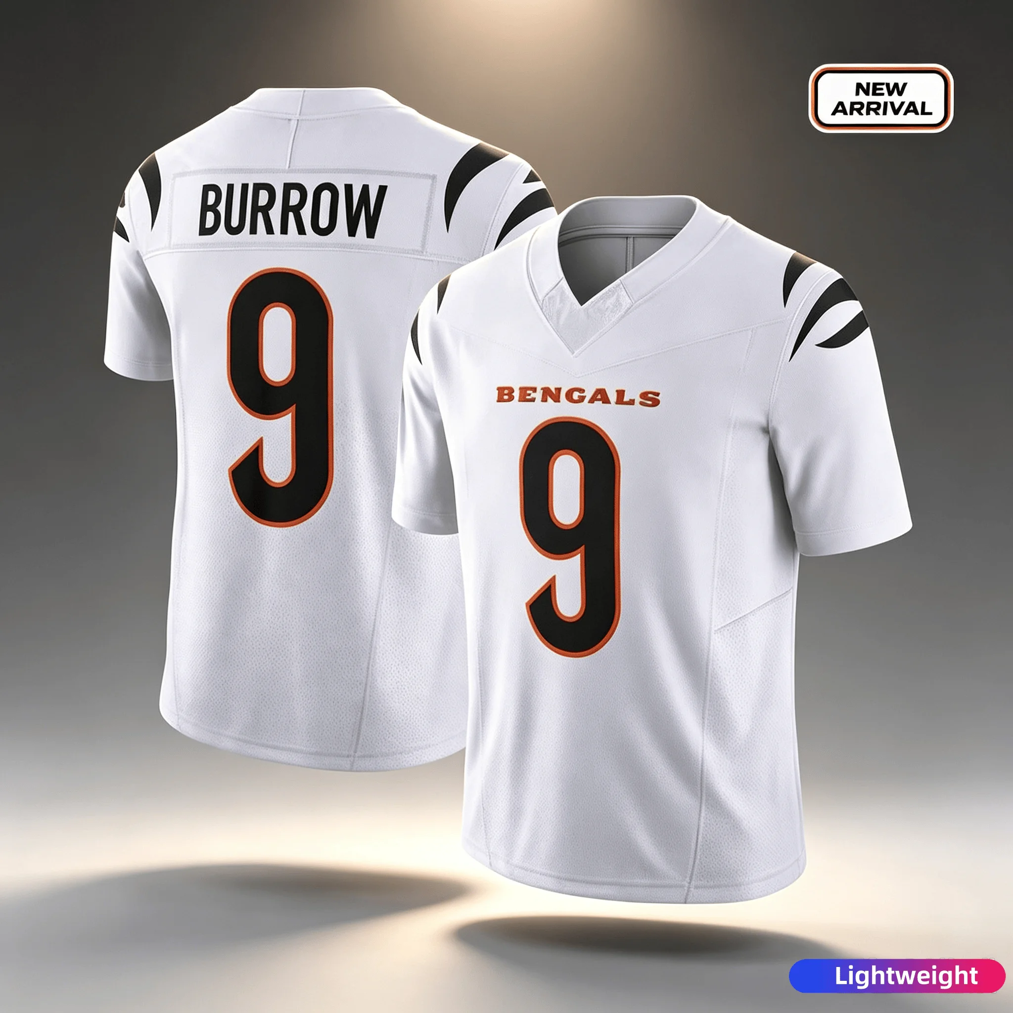 Männer Cincinnati # 9 Joe Burrow Schwarzes Heim-Fußballtrikot mit Name und Nummer, V-Ausschnitt, Kurzarmtrikot für Fans, Alltag, Sport, Familienoutfit – Detail 4