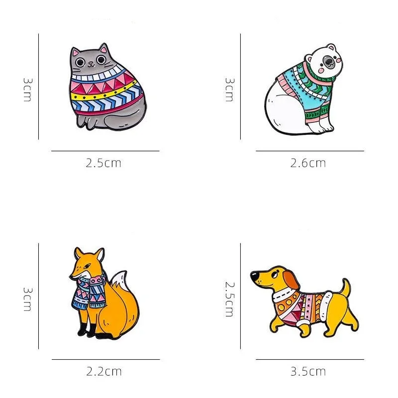 Cute Cartoon Winter Animal Enamel Brooch Creative Cat Fox Dachshund Polar Bear Lapel Pin Badge Backpack Clothing Hat Accessories