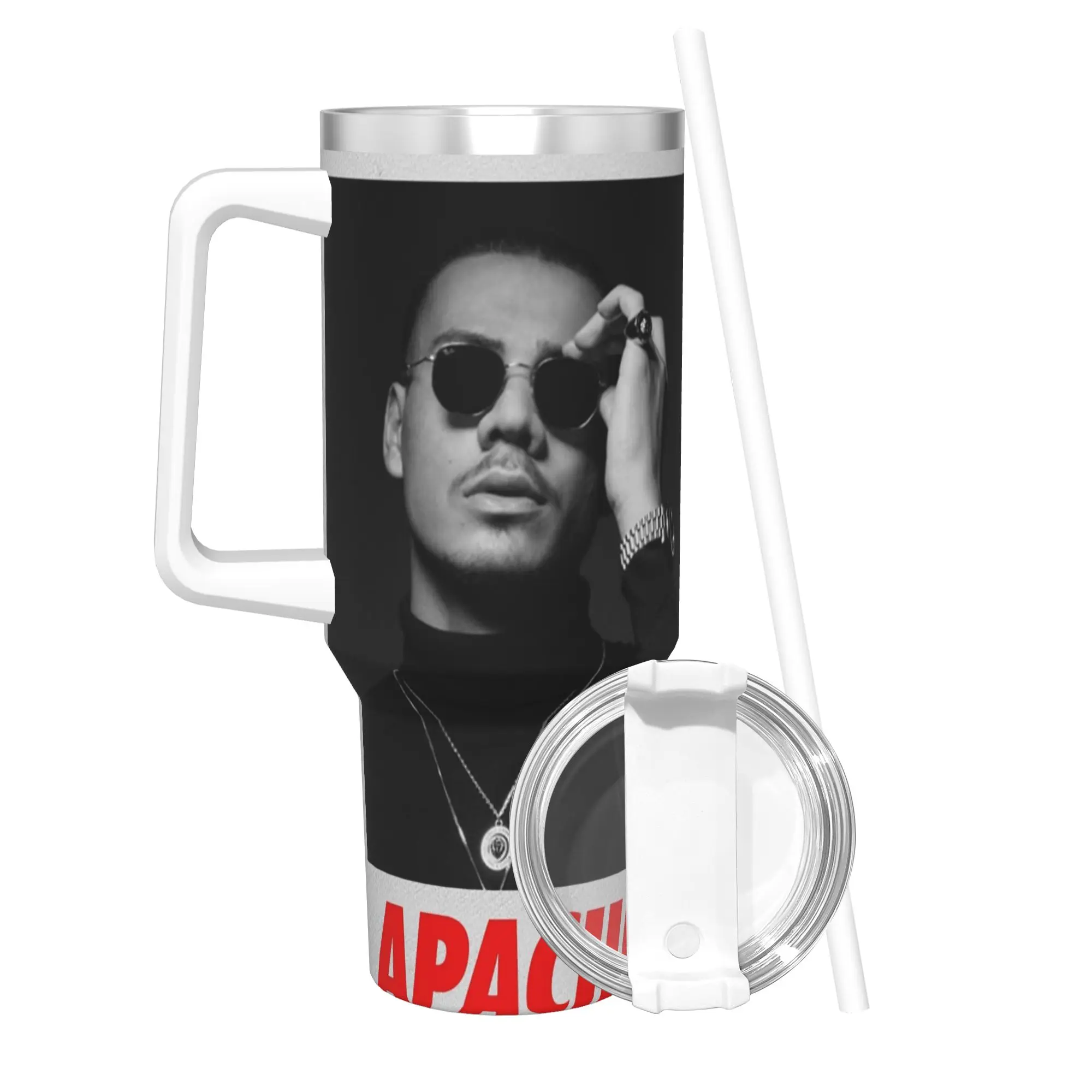 Apache207 Rapper Tumbler With Straw  Stainless Steel Travel Mug Double Wall Vacuum Insulated for Cold Or Hot 40oz