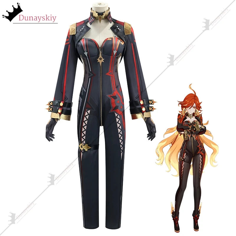 Mavuika Pyro Archon تأثيري لعبة Genshin تأثير تأثيري بايرو أرشون الأسود زي أنيمي كرنفال الرسوم المتحركة مجموعة كاملة Subdue