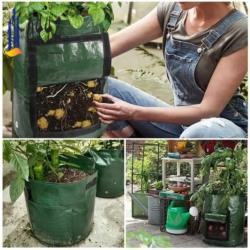 

A44Z-2PC Garden Potato Grow Bag PE Fabrics Gardening Thicken Pot Vegetables Planter Tub With Handles And Access Flap