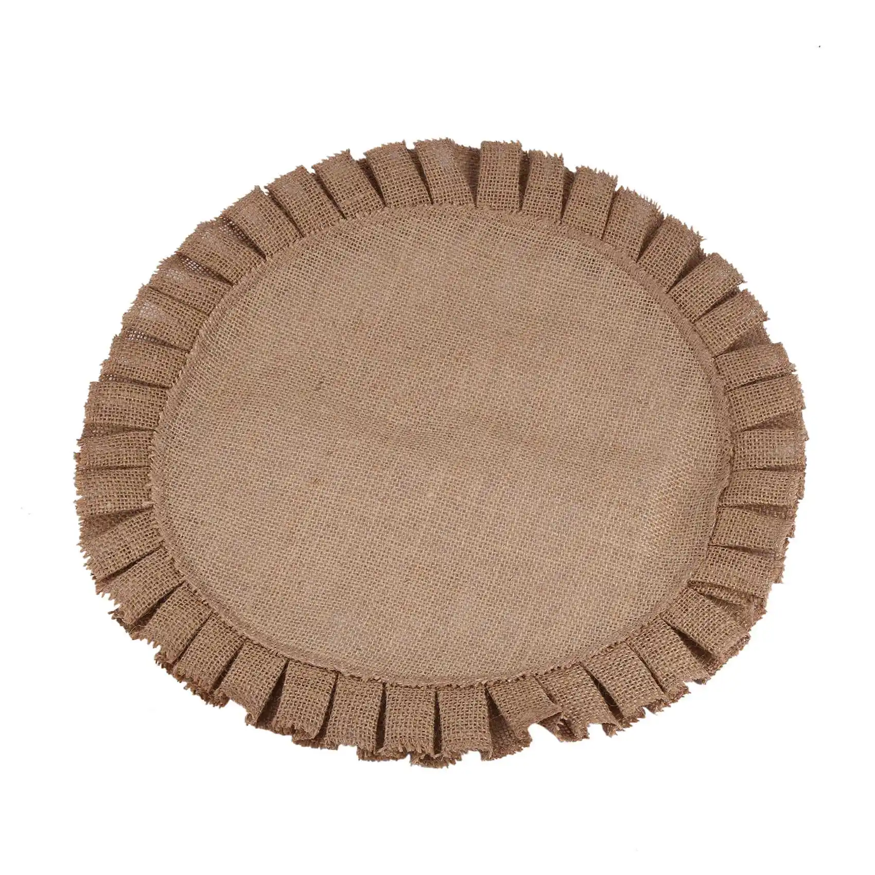 Rustic Farmhouse Burlap Round Placemats Set of 4, Size in 15 Inches Diameter