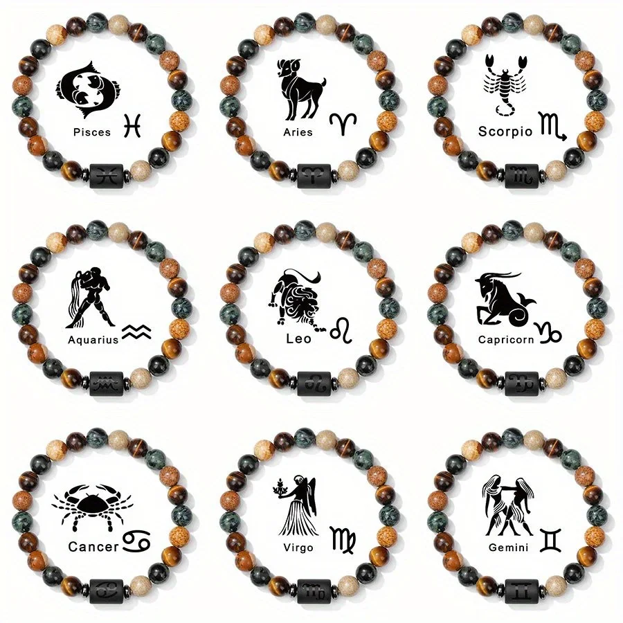 زودياك سوار للنساء الرجال زودياك تسجيل الحجر الطبيعي حبة سوار 12 كوكبة الصلاة نعمة سوار 1 قطعة 8 مللي متر الجوزاء