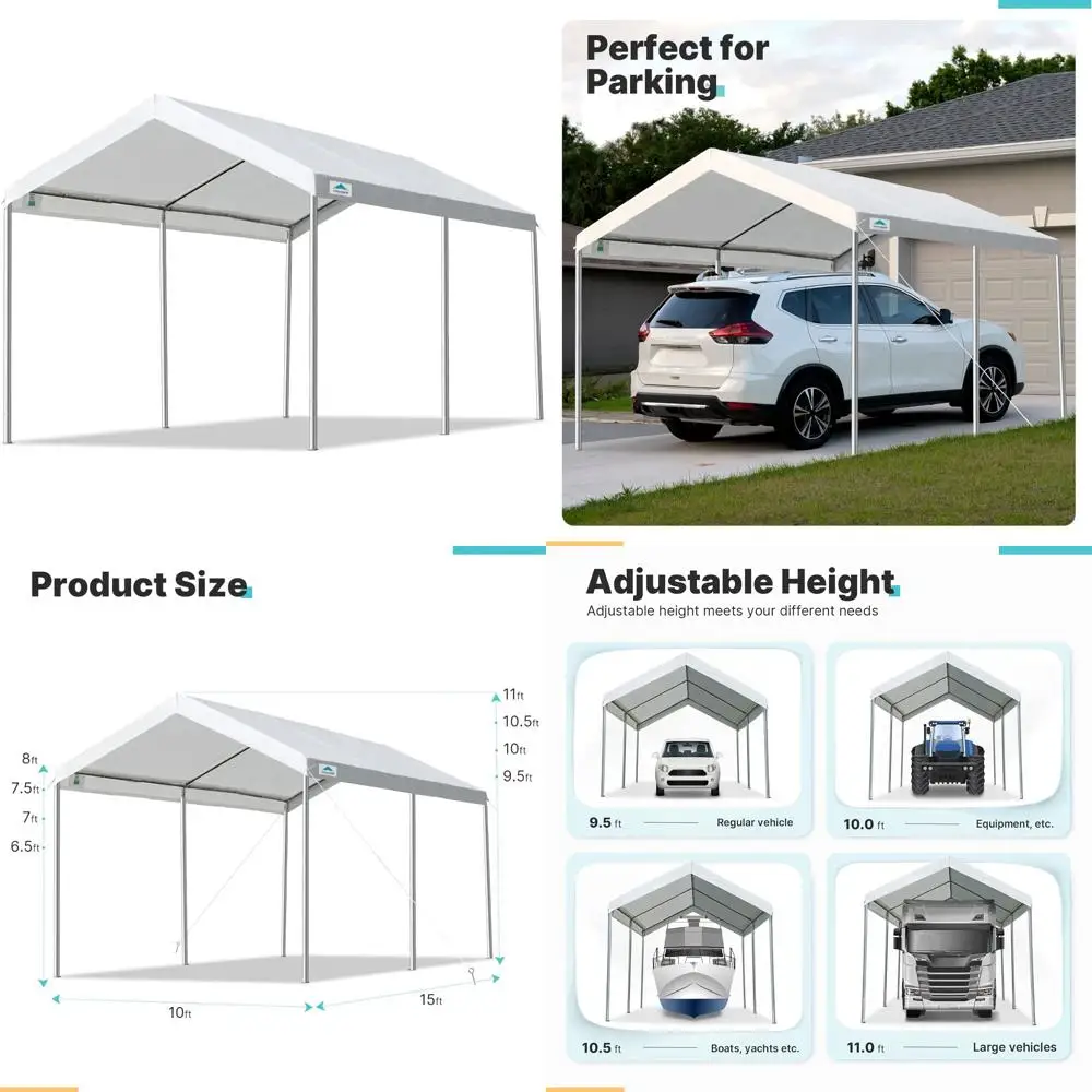 

Сверхмощный портативный автомобильный навес размером 10x15 футов для вечеринок, лодок и гаражей с регулируемой высотой от 9,5 футов до ма