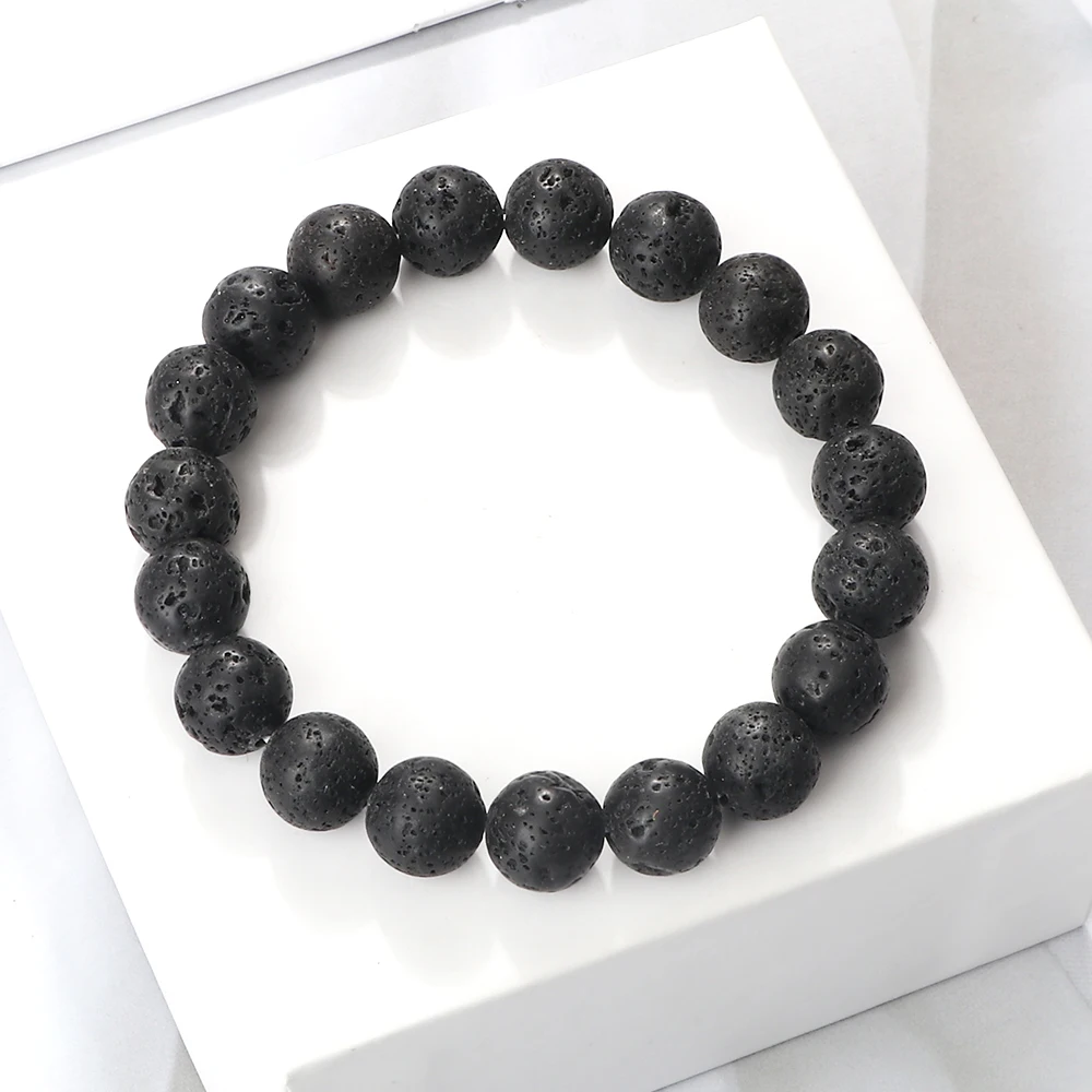 천연 화산석 비즈 팔찌 블랙 라바 남성 팔찌, 6mm 8mm 10mm 여성용 아로마 테라피 에센셜 오일 디퓨저 팔찌