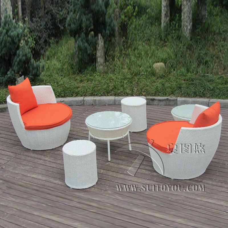 6 pcs UV Resistant Fashion Obelisk Chair With Round Tea / Coffee Table rattab woven patio coffee sofa set couch customized color